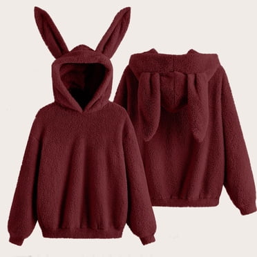 Women Sweatshirt Small Print Pocket Shoulder Sleeves Long Sleeved Top Hooded Sweatshirt Crewneck Sweatshirt Wine S