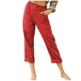 thumbnail image 2 of LSLJS Womens High Waisted Pants Women Casual Solid Color Pockets Buttons Elastic Waist Comfortable Straight Pants, 2 of 5