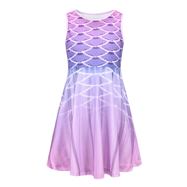 FhsagQ Robes pour Filles Robe Sans Manches Col Rond Imprimé Floral pour Fête à la Maison Plage Printemps 7 Juillet Taille 8-10 Violet 7-8 Ans
