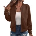 thumbnail image 1 of iHPH7 Vestes Légères pour Femmes Tenues d'Automne pour Femmes Veste Texturée Femme Vestes pour Femmes Veste de Baseball Décontractée Veste Bomber Femme Veste à Fermeture Éclair Femme Brun P, 1 of 6