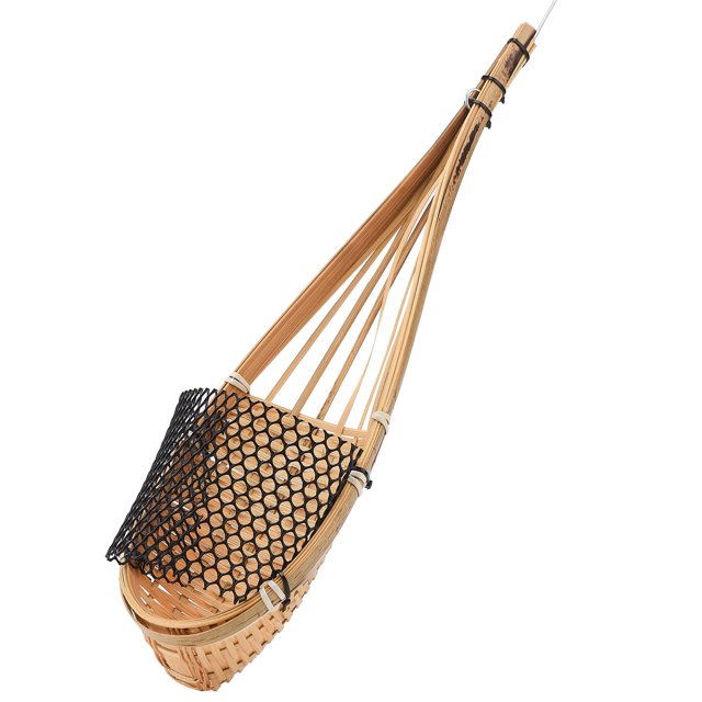 Bamboo and Wood Hanging Basket with Iron Wire Handle