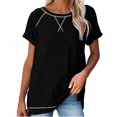 thumbnail image 2 of Timegard Hauts pour Femmes Décontractés Amples Confortables Col Rond Manches Courtes Fente Latérale Hauts T-Shirt Mode Été, 2 of 6