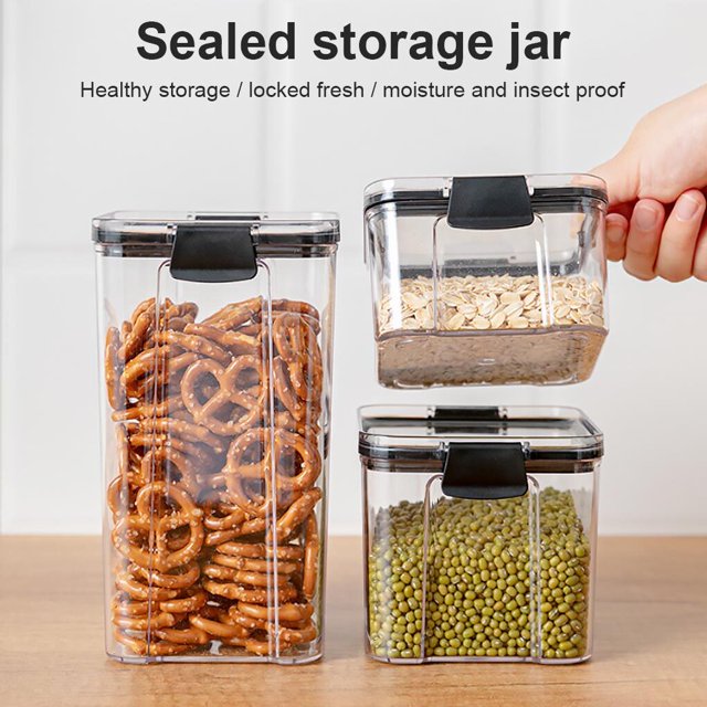 Cereal Storage Container Airtight Food Fresh Box Square Clear Sealed Jar Food Sacks Dispenser, 700ml