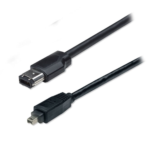 Firewire Câble 6 Broches 4 Broches - 15 Pi avec Câble Isolé Noir Comprenant un Connecteur Métallique Rectangulaire à 6 Broches et un Connecteur Métallique Carré à 4 Broches Plus Petit, Idéal pour Connecter des Ordinateurs à des Appareils A/V et Souvent Utilisé pour Étendre les Connexions Firewire dans les Accessoires Informatiques.