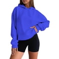 thumbnail image 1 of Sweats À Capuche Femme Fall Solid Oversize Hoodie Basic Pullover Sweatshirt Drop Shoulder Design Stretchy Casual Tops Sweatshirt for Women Blue XXXXXL, 1 of 6