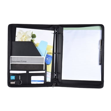 Amdohai Multifunctional Professional Business Portfolio Padfolio Folder Document Case Organizer A4 PU Leather Zippered Closure Loose- Loop with Business Card Holder Memo Note Pad