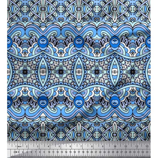 Soimoi Poly Georgette Fabric Geometric & Paisley Decorative Printed Craft Fabric by The Yard 52 Inch Wide