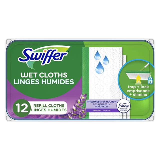 Swiffer Sweeper Wet Mopping Cloth Refills for Floor Mopping and Cleaning, Multi-Surface Floor Cleaner with Febreze Freshness, Lavender Scent