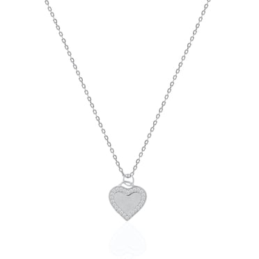 Mercie Sterling Silver Necklace Heart Pendant Pavé Stone Detail 18 Inch Everyday Wear