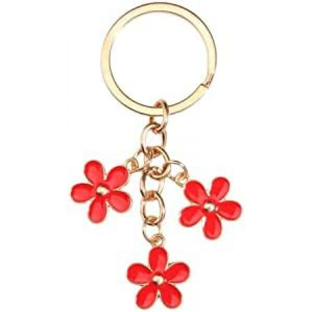 Accessoires de Fleurs Porte-Clés Émaillé avec Pompon Porte-Clés Cadeau pour Femmes Accessoires de Portefeuille (Rouge)