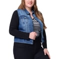 thumbnail image 4 of GRACE & GRANDEUR Women's Plus Size Trucker Zipper Front Sleeveless Denim Vest Jacket, 4 of 6