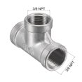 thumbnail image 2 of Unique Bargains 3/8 NPT Female Thread Tee Pipe Fitting Hose Adapter 304 Stainless Steel, 2 of 5