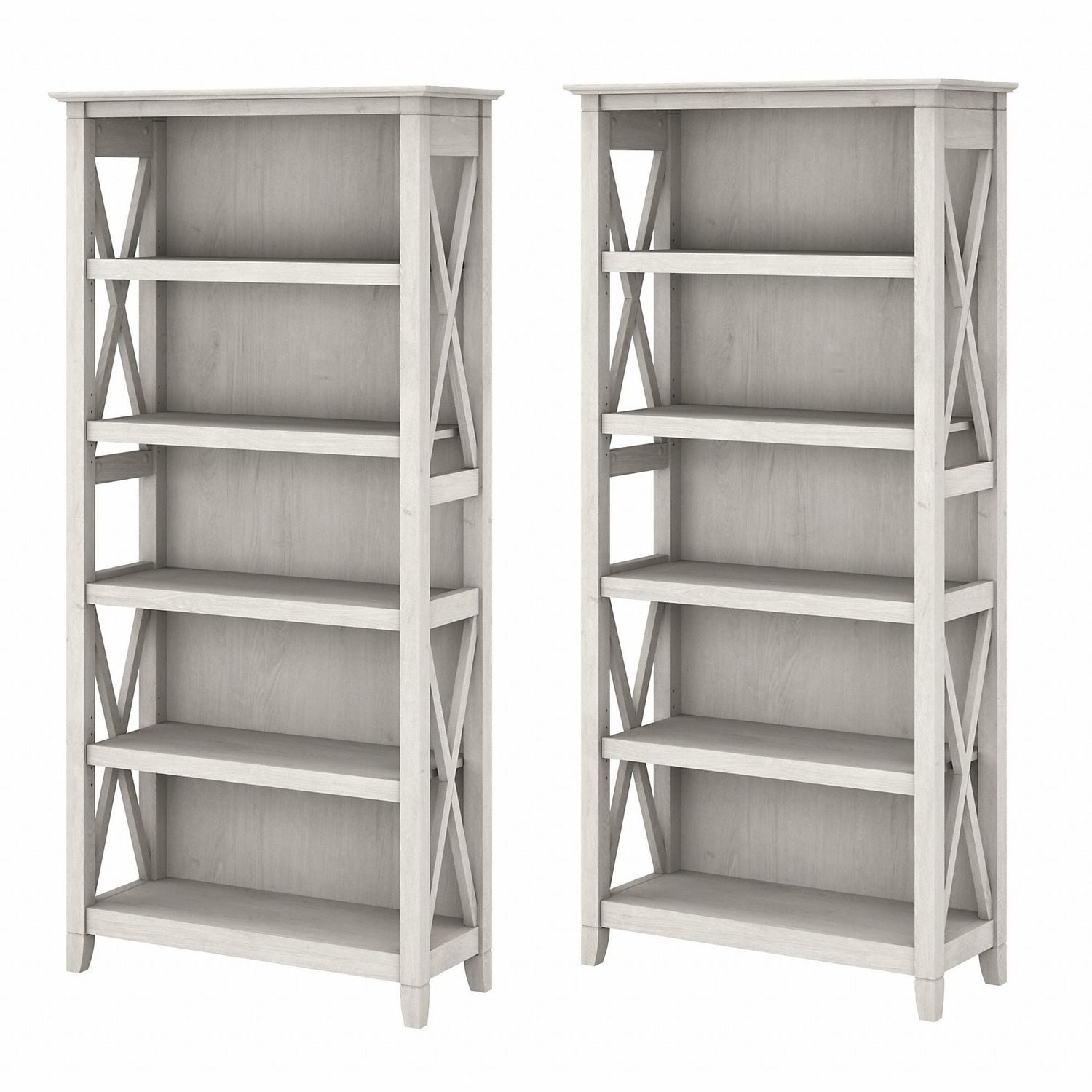 Bush Furniture Key West 5 Shelf Bookcase Set in Linen White Oak