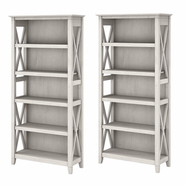 Bush Furniture Key West 5 Shelf Bookcase Set in Linen White Oak