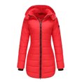 thumbnail image 3 of Innerwin Hooded Coats Solid Color Women Down Winter Long Sleeve Lightweight Puffer Jacket Red M, 3 of 7