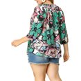 thumbnail image 3 of GRACE & GRANDEUR Blouse Colorée à Fleurs pour Femme Grande Taille, Col à Nouer, Manches 3/4, 2X Vert, 3 of 6
