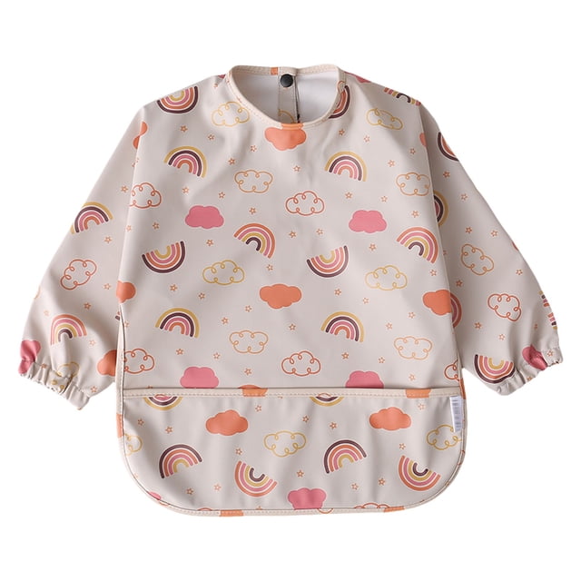 MIASHUI Baby Long Sleeve Bib Cartoon Print Toddlers Soft Bib Outfit