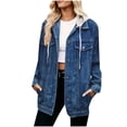 thumbnail image 1 of Timegard Womens Denim Jackets Lapel Neck Long Sleeve Drawstring Hoodie Top Jean Jacket with Pockets, 1 of 5