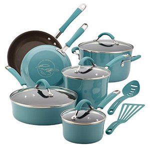 Rachael Ray Cucina 12 Ensemble d'articles de cuisine antiadhésif, bleu agave