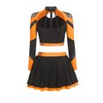 thumbnail image 4 of Aislor Womens Shiny Rhinestone Cheerleading Uniform 2 Piece Set Long Sleeve Crop Top & Skirt For Dance Orange XL, 4 of 6