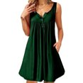 thumbnail image 1 of Femmes Robe Plissée Bouton Veste Robe Casual Veste T-shirt Casual Poche Réservoir Robe, Vert Foncé, XL, 1 of 6