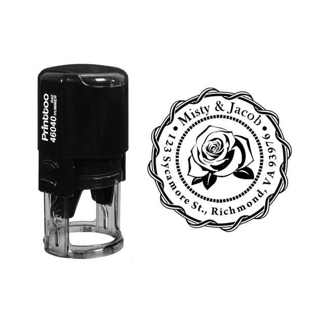 Printtoo Custom Round Rose Monogram Address Return Personalized Self Inking Rubber Stamp Gift Idea-Black