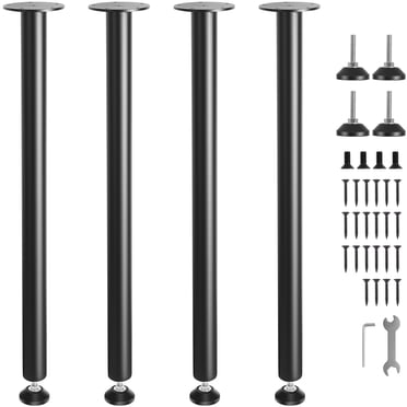 VEVOR Pieds de Bureau Réglables de 30 Pouces, Ensemble de 4 Pieds de Mobilier de Table de Bureau en Acier Renforcé pour Bricolage, Capacité de Charge de 1200 Lb, Pieds de Bureau Robustes, Pieds d'Installation Rapide avec Pied et Gobelet Ajustables Noir