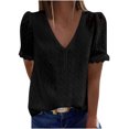 thumbnail image 2 of LSLJS T-Shirts pour Femmes Mode Femmes Décontracté Uni Manches Courtes Col en V T-Shirt en Dentelle Blouse Hauts, 2 of 9