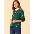 thumbnail image 3 of INSPIRE CHIC Chemisier pour Femme à Col Peter Pan Contrastant Manches 3/4 Blouse Chemises S Vert Foncé, 3 of 5