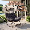 thumbnail image 3 of Indoor Outdoor Patio Rocking Glider Chair – 450 lbs Capacity – Weather-Resistant Rattan, UV-Proof Cushion & soft Toy Fleece Upholstery – Sturdy Rubber Wood & Reinforced Steel Frame, 3 of 7