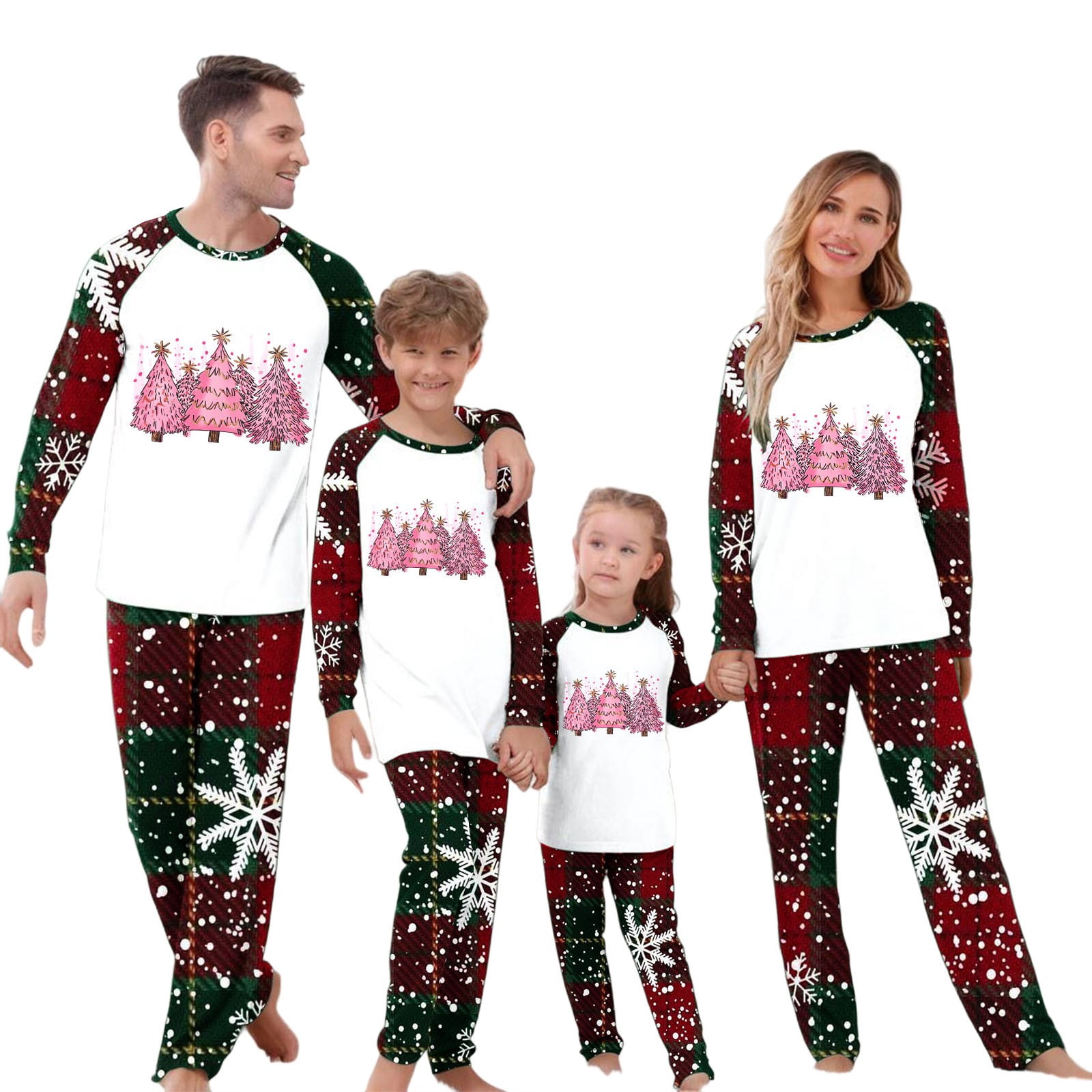 RXMEKW Ensemble de Pyjama Assorti pour la Famille Manches Longues à Carreaux pour Hommes Femmes Enfants Rouge