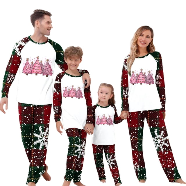 RXMEKW Ensemble de Pyjama Assorti pour la Famille Manches Longues à Carreaux pour Hommes Femmes Enfants Rouge