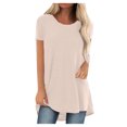 thumbnail image 1 of AherBiu Hauts d'Été pour Femmes Chemise à Manches Courtes Col Rond Tunique Décontractée Ample à Porter avec des Leggings, 1 of 5