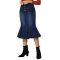 thumbnail image 4 of Unique Bargains Jupe Midi en Denim Délavée à Queue de Poisson pour Femme, Bleu Foncé, L, 4 of 6