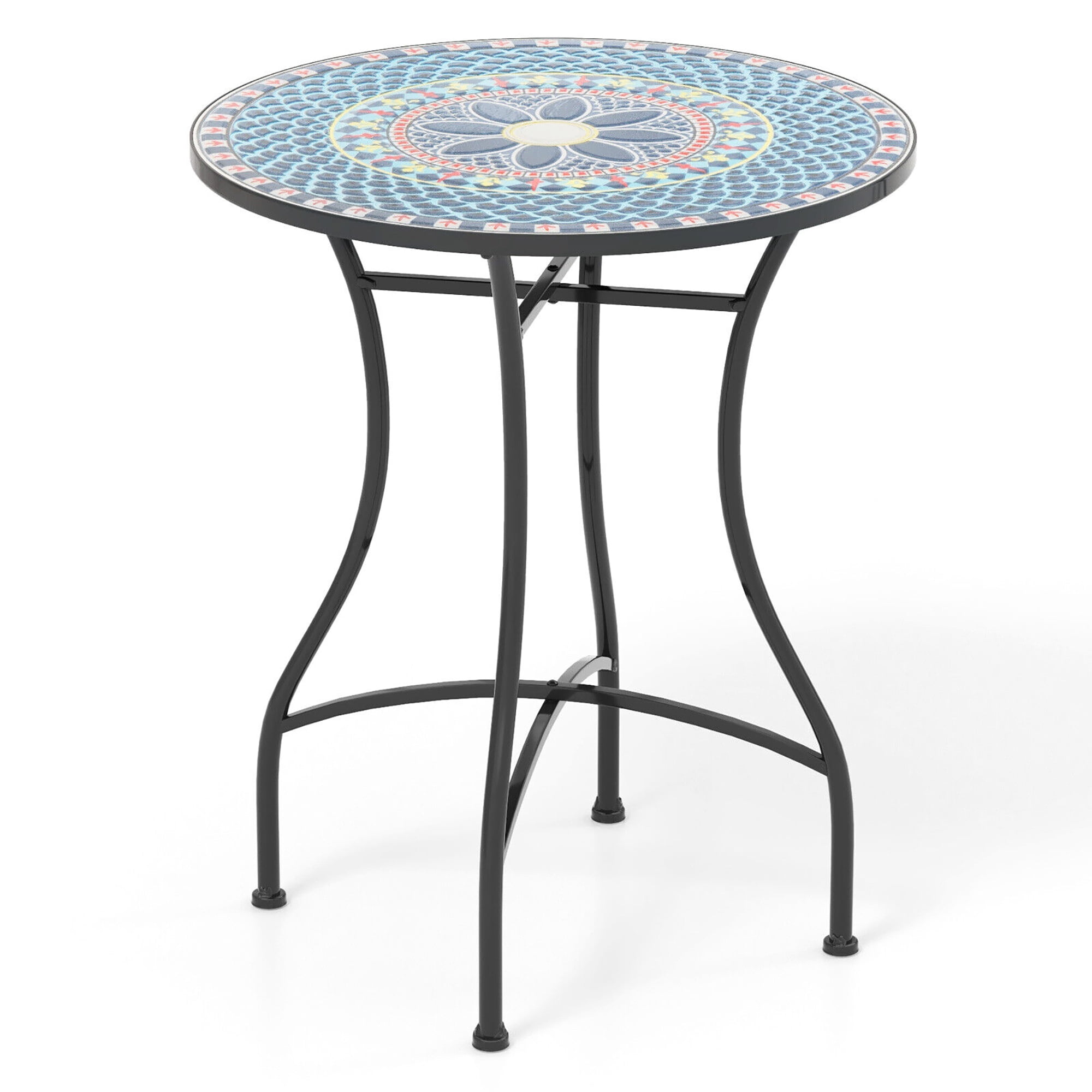 Gymax 24 Inch Bistro Table Mosaic Round Table w/ Ceramic Tile