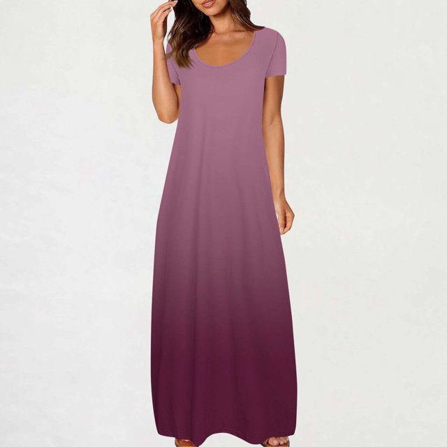 Ovzne Robes pour Femmes Robe pour Femme Robe à Grande Poche pour Femme Robe Imprimée Colorée Aguichant à Col Rond Robe à Manches Courtes Robe d'Été à Manches Courtes Longues Robes Liquidation