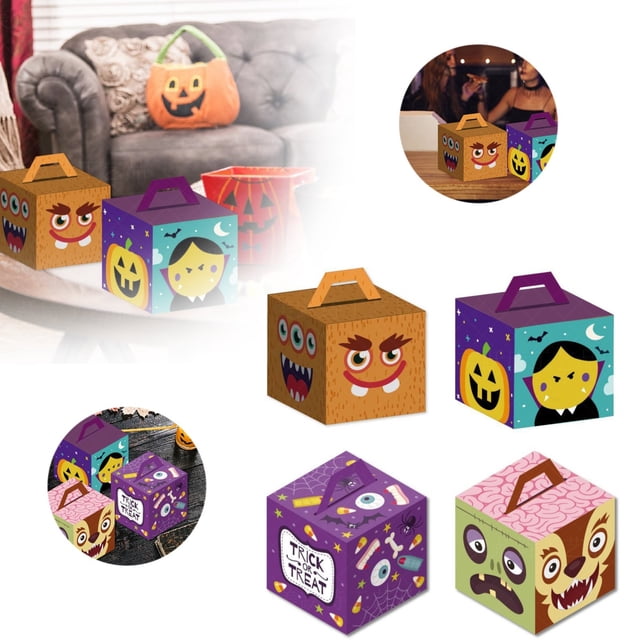 Oleegame 1PC Produce Storage 4 Halloween Birthday Gift Box Halloween Trick Or Boxes Pumpkin Box Halloween Birthday Paper Box Halloween Cardboard Box Green