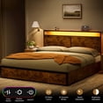 thumbnail image 3 of GUNAITO Queen Size Bed Frame with Headboard Storage Bed frame with 4 Drawers LED Platform Bed Frame with Charging Station Brown, 3 of 9