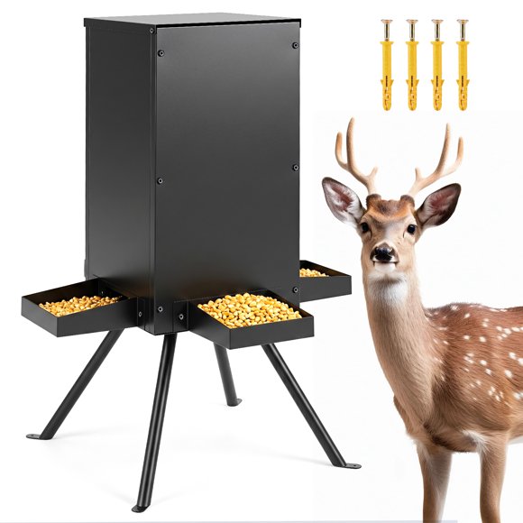 Costway 90LB Gravity Deer Feeder with 4 Feeding Trays and 4-Leg Stand for Hunting, Farm