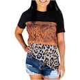 thumbnail image 1 of Pompotops Chemise Femme Style Ethnique à Imprimé Léopard T-Shirt à Manches Courtes Blouse Hauts, 1 of 7