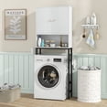 thumbnail image 3 of Over The Toilet Storage Cabinet Bathroom Toilet Organizer with Double-Door Cabinet & Open Compartment Adjustable Shelf & Bottom Bar Space-saving Over Toilet Rack for Laundry Room White, 3 of 9