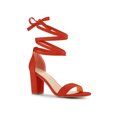 thumbnail image 1 of BLISSFUL STEP Women's Lace Up and Ankle Strap Block Heel Sandals Orange Red 6, 1 of 7