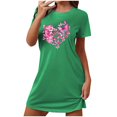 thumbnail image 1 of Mrat Pantalon de Pyjama Capri pour Femmes Nuisette Courte Surdimensionnée pour Femmes Mode Imprimé sur la Poitrine Robe de Nuit à Manches Courtes P-86 Vert TG, 1 of 8