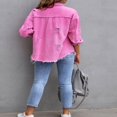 thumbnail image 2 of SEARIPE Women‘s Casual Denim Jacket Frayed Hem Ripped Long Sleeve Jean Jacket With Pockets Pink M, 2 of 9