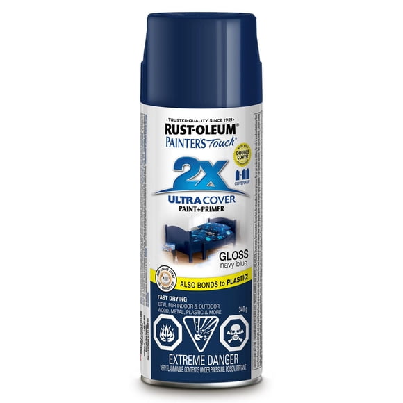 Rust-Oleum Painter's Touch 2X Interior/Exterior Ultra Cover Multi-Purpose Paint and Primer in Gloss Navy Blue, 340g Spray Paint