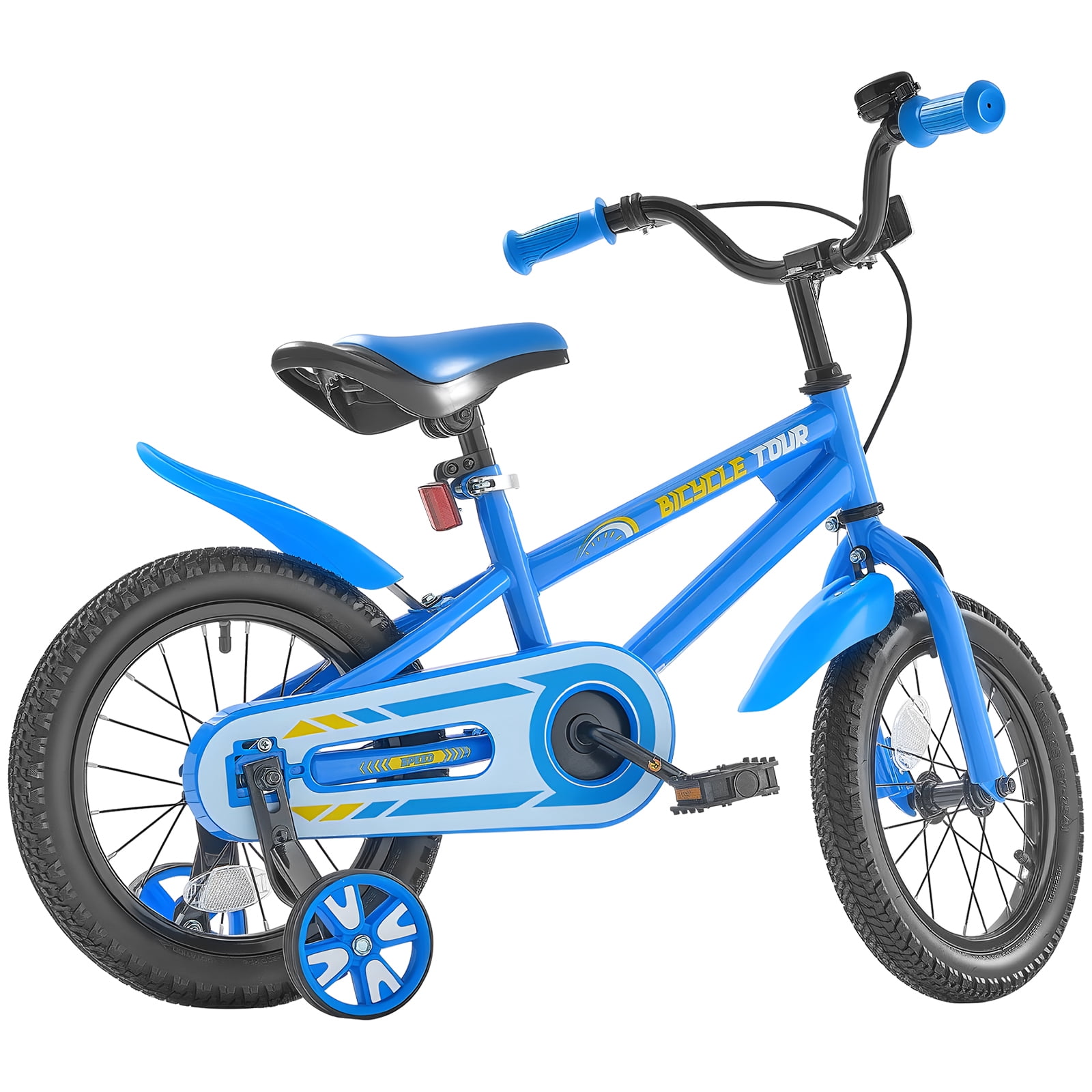 KFFKFF Kids Bike, 14 Inches BMX Style Children Bicycle, Rider Height 2.95 ft - 3.77 ft, Training Wheels Included, Sturdy and Easy to Assemble
