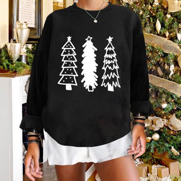 EGNMCR Christmas Sweatshirt Ladies Fashion Round Neck Casual Christmas Print Long Sleeve Blouse