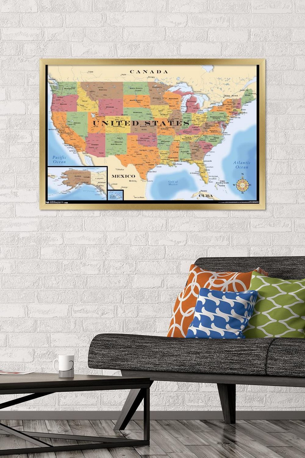 Map - USA Wall Poster, 22.375" x 34" Framed