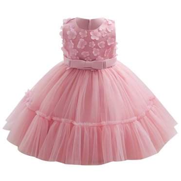 YUGYXL Toddler Lace Tulle Ruffle Dresses Flower Girl Sleeveless Waist Bow Dress Applique Vest Pleated Princess Dresses Comfy Pageant Party Gown Today's Deals Size 4 Years