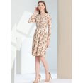 thumbnail image 3 of INSPIRE CHIC Robe Midi à Manches Longues Évasée à Col en V à Imprimé Floral pour Femme, 3 of 5